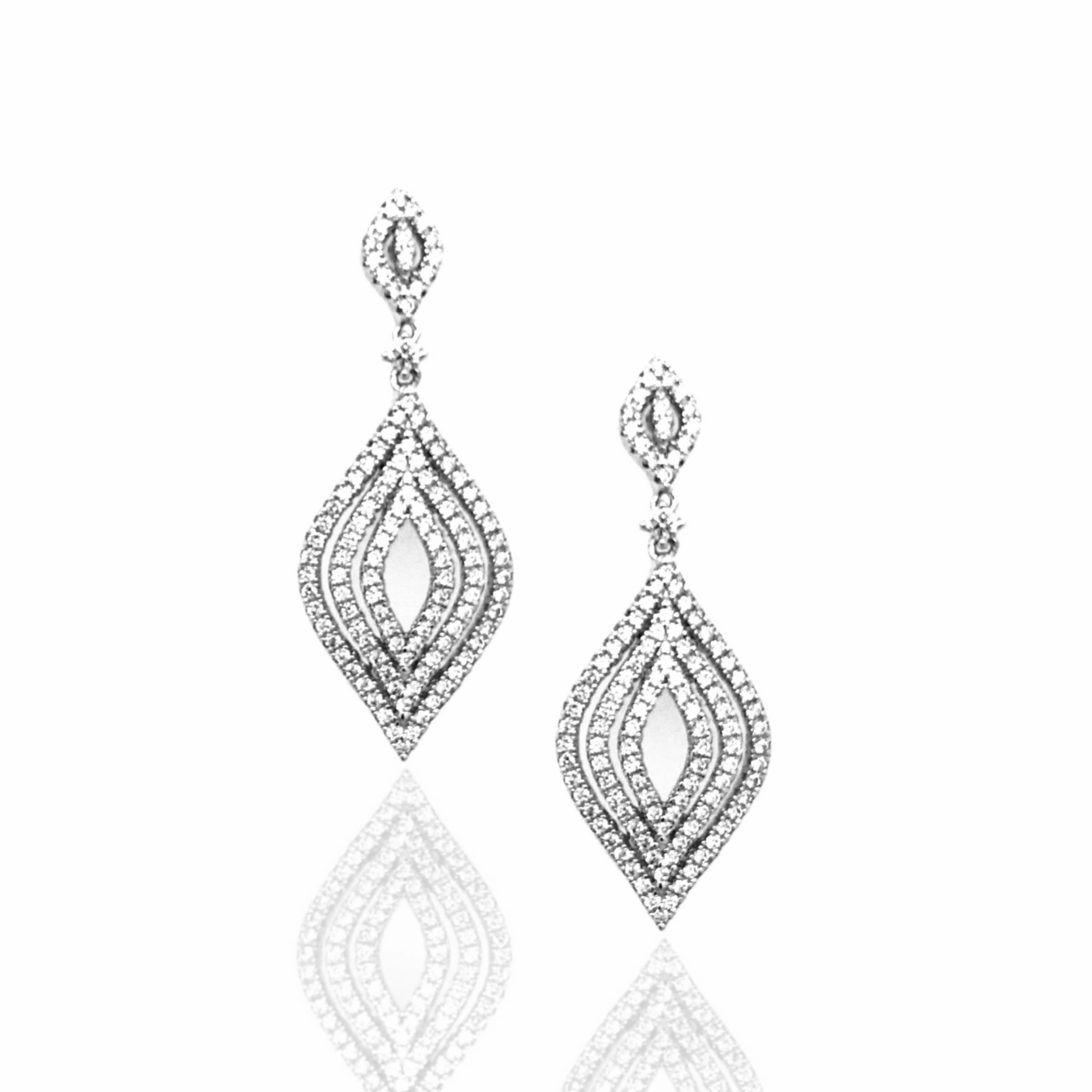 Structured Design Sterling Silver Marquis CZ Micropave Earrings