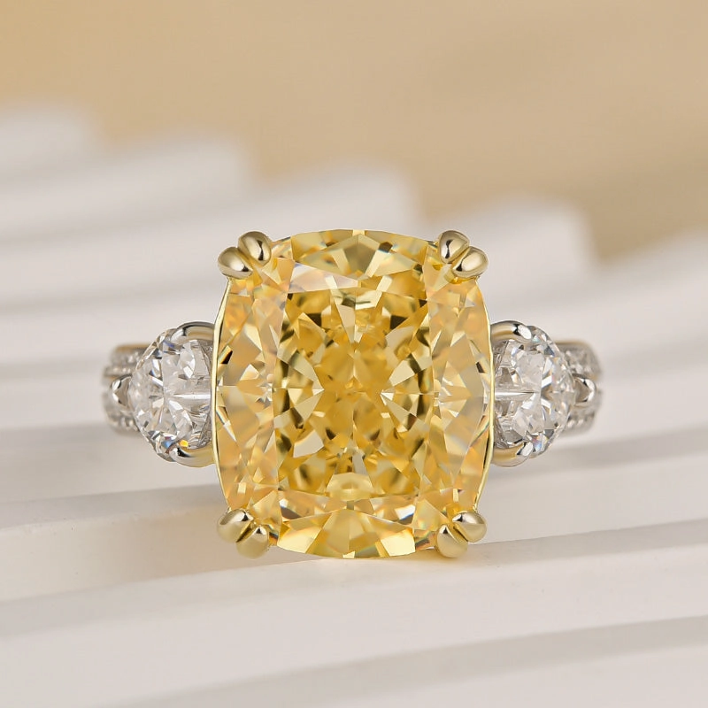Louily Romantic Yellow Stone Cushion Cut Three Stone Engagement Ring Traditional Symbol