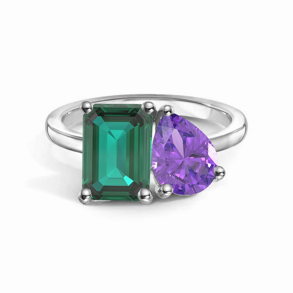 Toi et Moi Personalized Emerald Birthstone Anniversary Ring Luxe Appeal Silken Touch