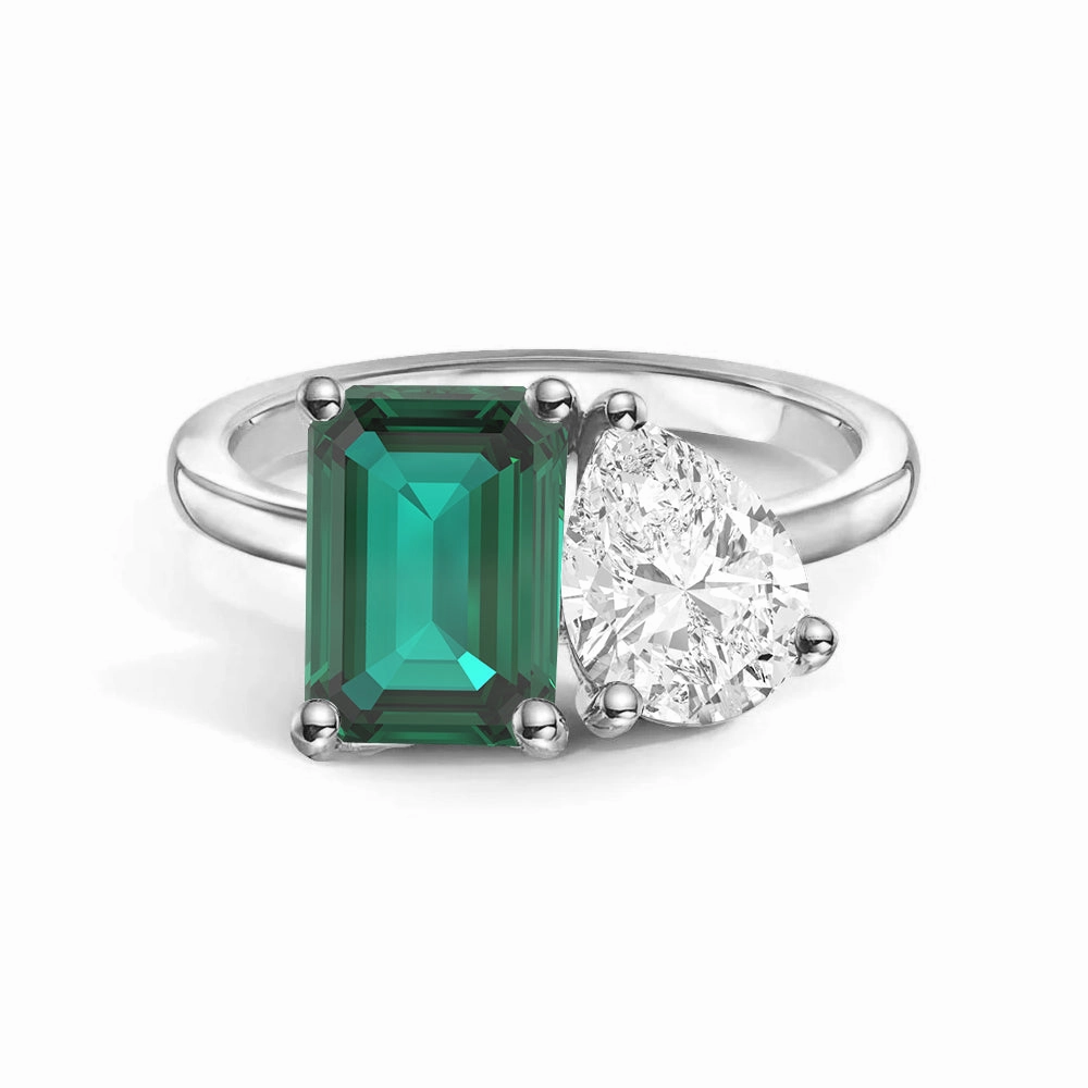 Toi et Moi Personalized Emerald Birthstone Anniversary Ring Elegant Craft Winter Party
