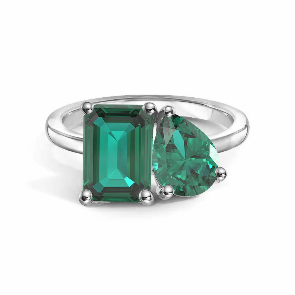 Toi et Moi Personalized Emerald Birthstone Anniversary Ring Elegant Pieces