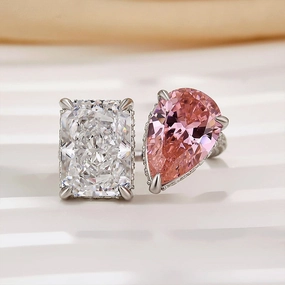 Timeless Decoration Beautiful Keepsake Toi et Moi Pink White Stone Radiant Cut Pear Cut Engagement Ring Travel Ring For Women