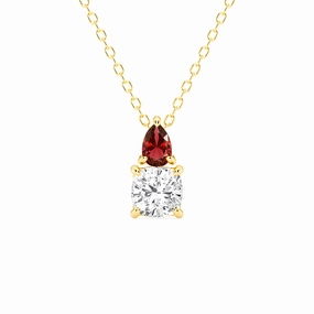 Toi Et Moi Ruby and Cushion Cut Lab Grown Diamond Pendant Necklace Striking Detail Chic Flair