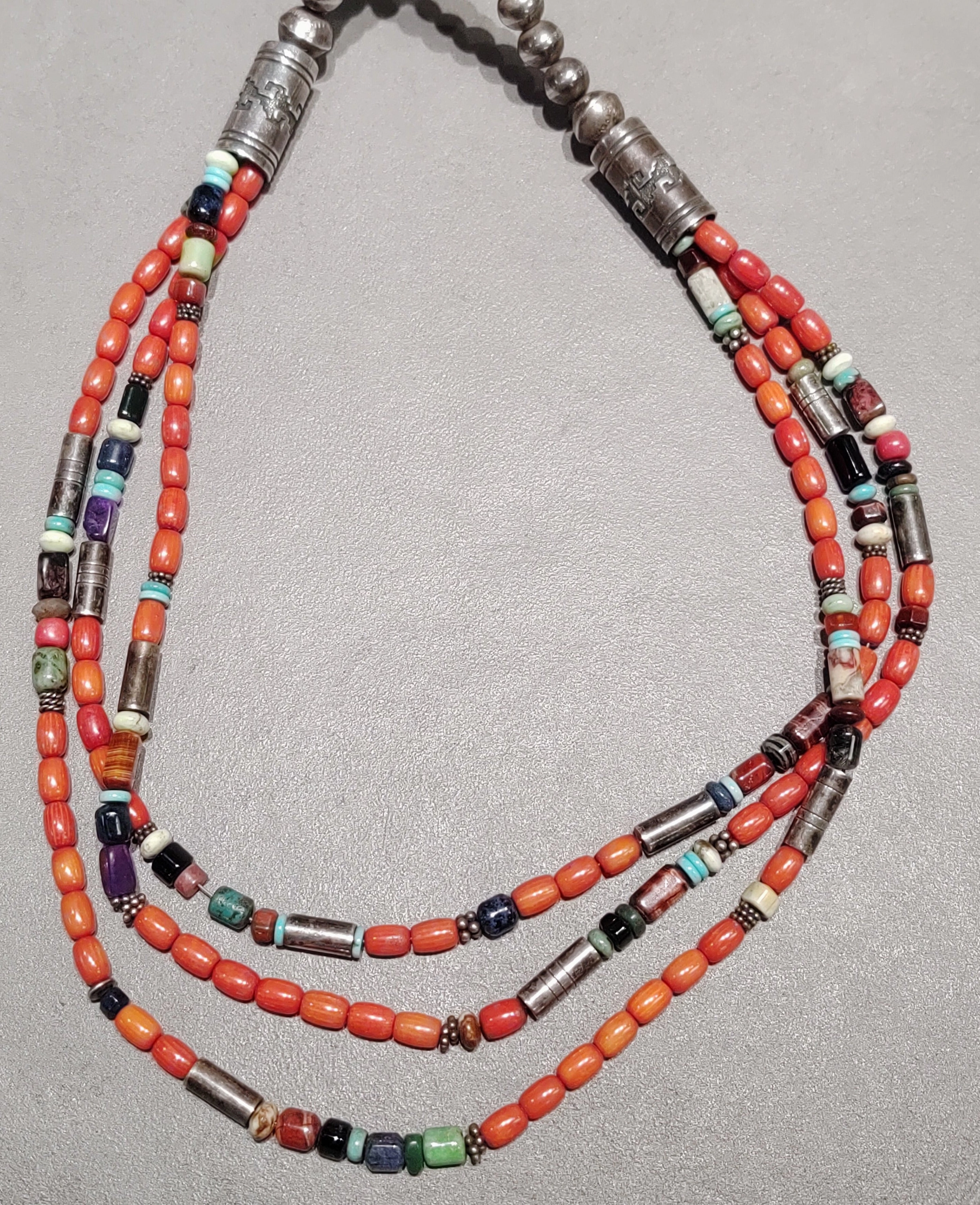 Tommy Singer Navajo Sterling Silver  Spiny Oyster Beaded Necklace - Handmade Native American Delicate Flash Modern Shine