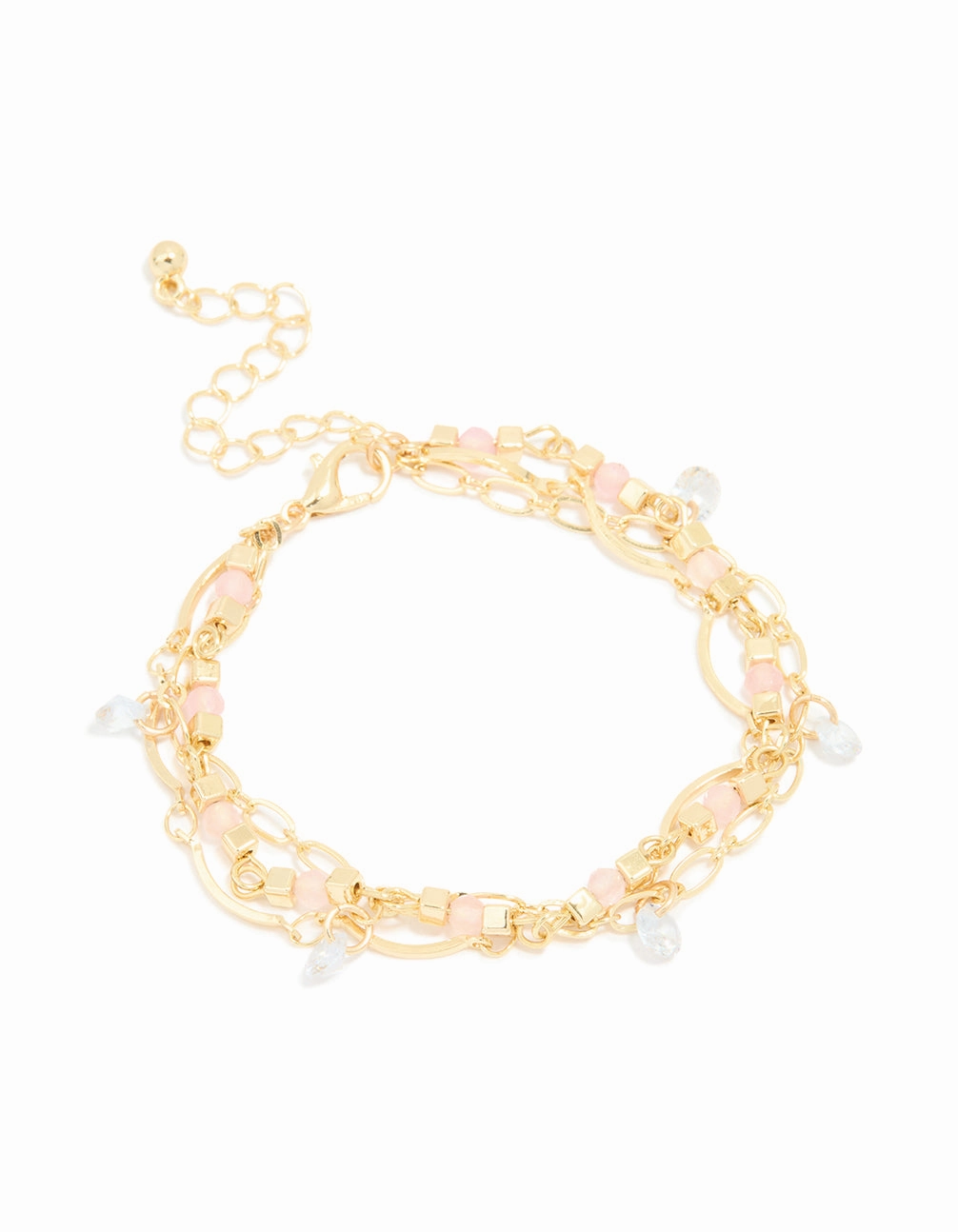 Investment Pieces Borderless Fusions Gold Plated Rose Quartz & Pearl Layered Chain Bracelet