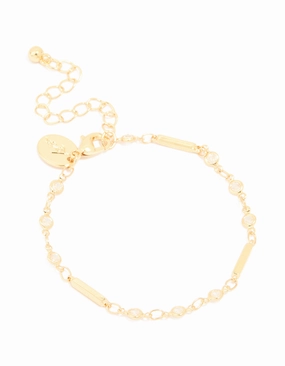 Perennial Favorite Gold Plated Cubic Zirconia Bar Chain Bracelet