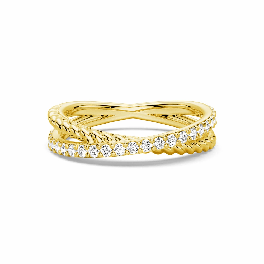 Ornate Style Beloved Gift Modern Edge Twisted Rope Crisscross Diamond Ring