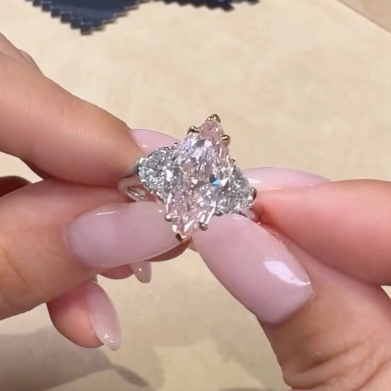 6.0Ct Pink Marquise Cut Three Stone Engagement Ring In Sterling Silver Fashion Revolution