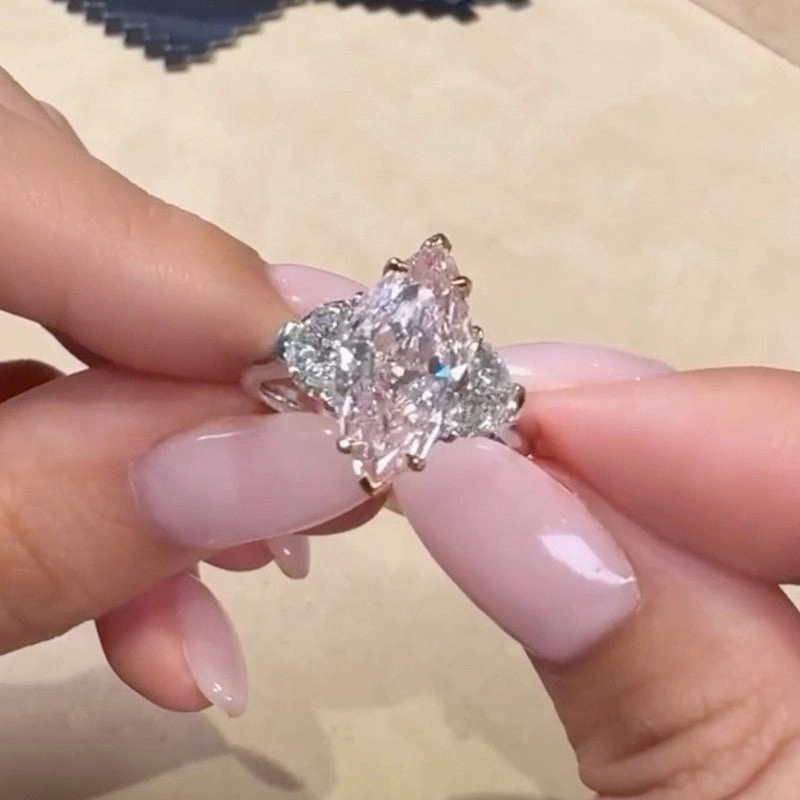 Superior Embellishment 6.0Ct Pink Marquise Cut Three Stone Engagement Ring In Sterling Silver