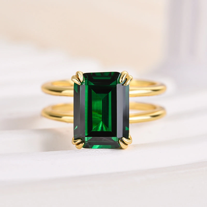 Louily Unique Design Yellow Gold Emerald Cut Engagement Ring In Sterling Silver Artistic expression