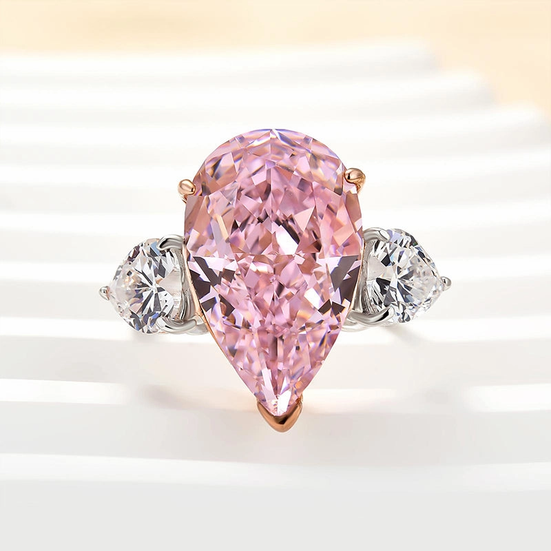 Sparkling Design gift set Louily Lovely Pink Stone Pear Cut Three Stone Engagement Ring