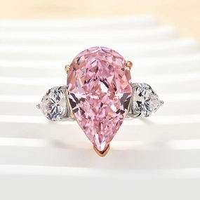 Louily Lovely Pink Stone Pear Cut Three Stone Engagement Ring School Gift Fragile Item