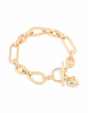 Gold Multi Link Heart T&O Chain Bracelet Current Custom