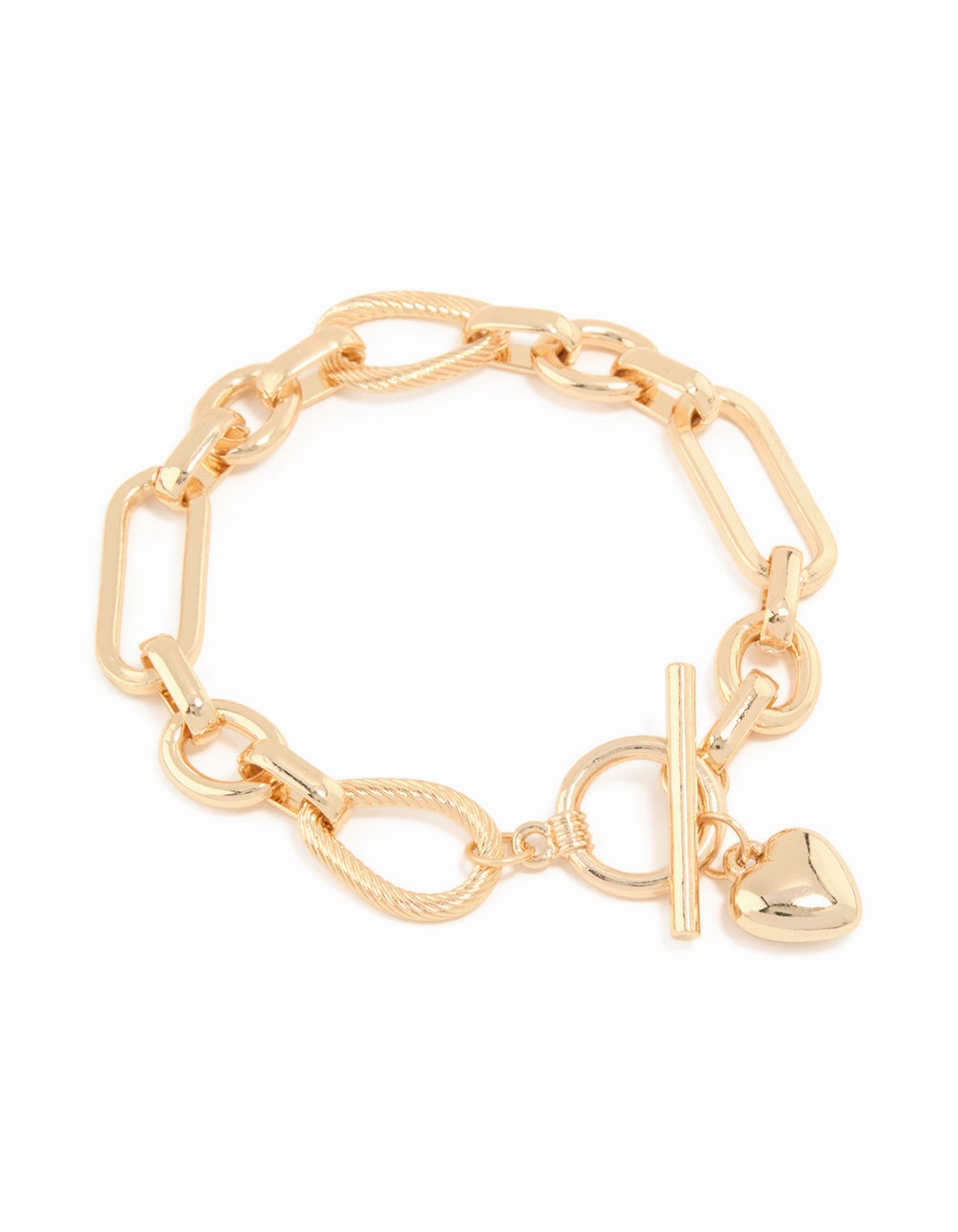 Gold Multi Link Heart T&O Chain Bracelet Current Custom