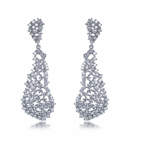 Statement Accent Sterling Silver Sprinkled Diamond Natural Shaped Earrings