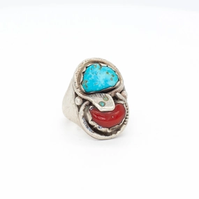 Dan Simplicio Handmade Sterling Silver Natural Turquoise Mediterranean Coral Ring Weekend Look Fine Accent