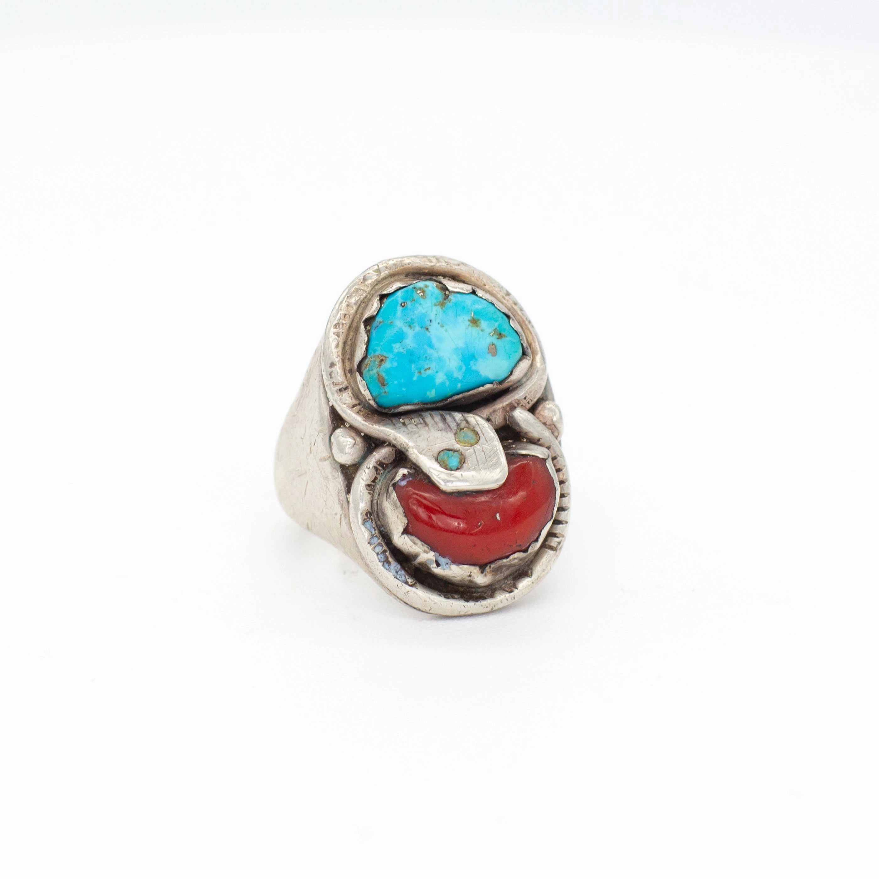 Dan Simplicio Handmade Sterling Silver Natural Turquoise Mediterranean Coral Ring Weekend Look Fine Accent