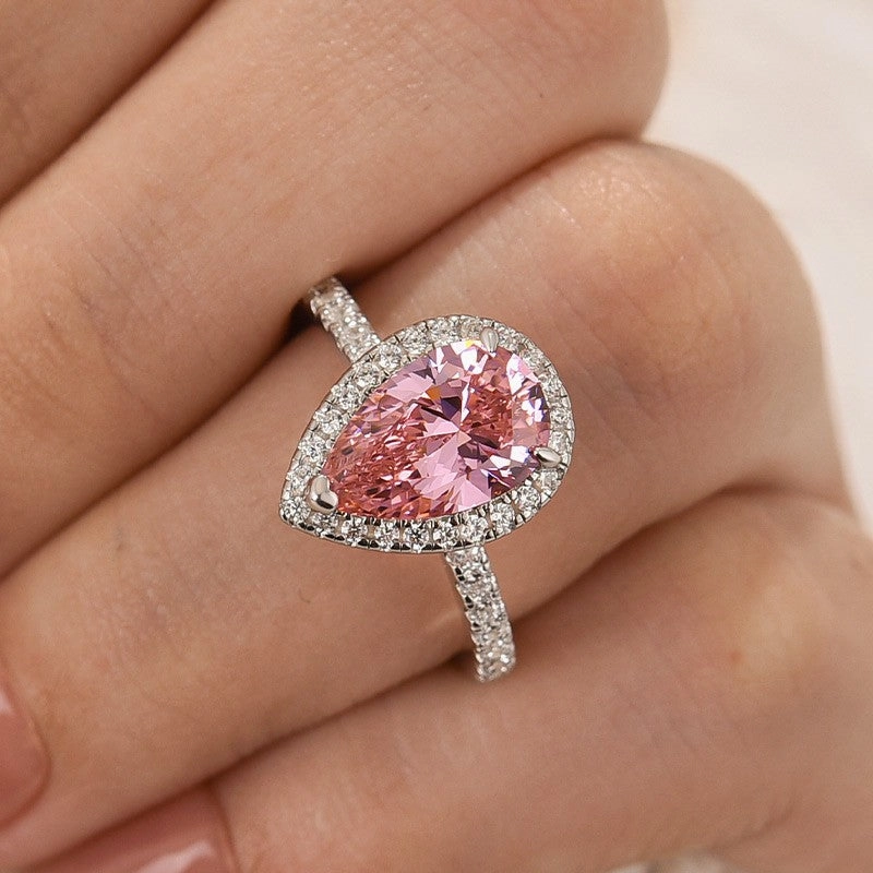 Creative Token Traditional Emblem Classic 2.2 Carat Pink/Purple Pear Cut Halo Engagement Ring for Her