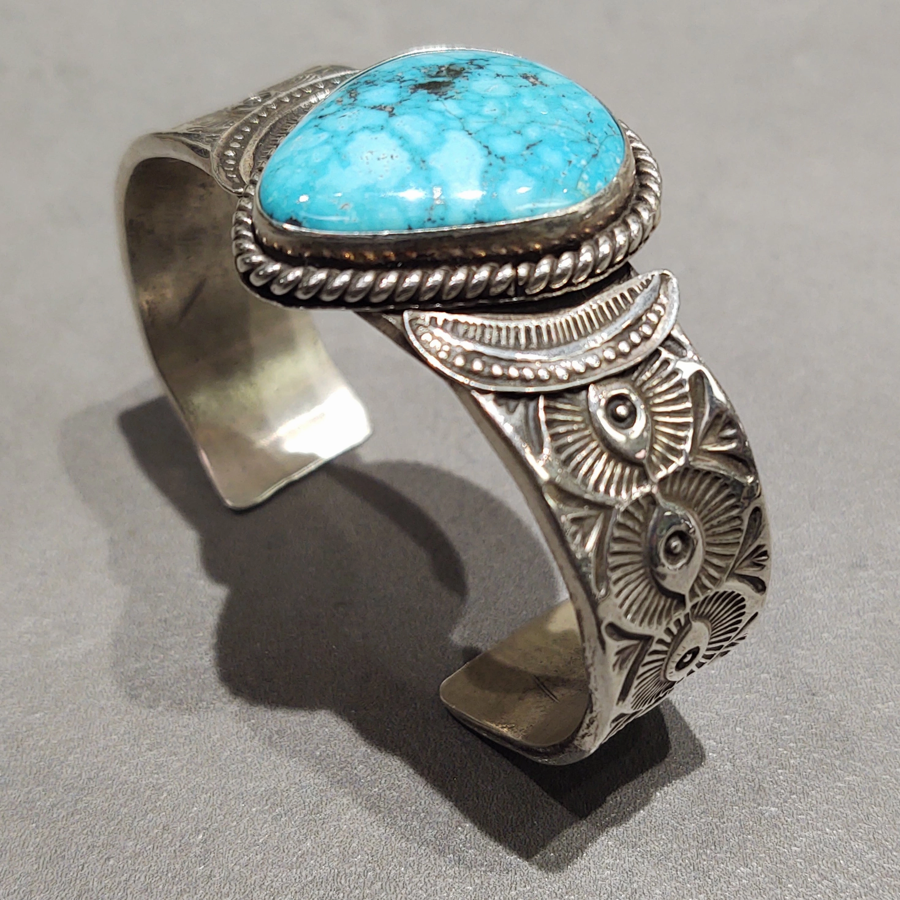 Modern Design Subdued Sparkle Garrett Hale Navajo Turquoise Sterling Silver Bracelet - Handmade Native American