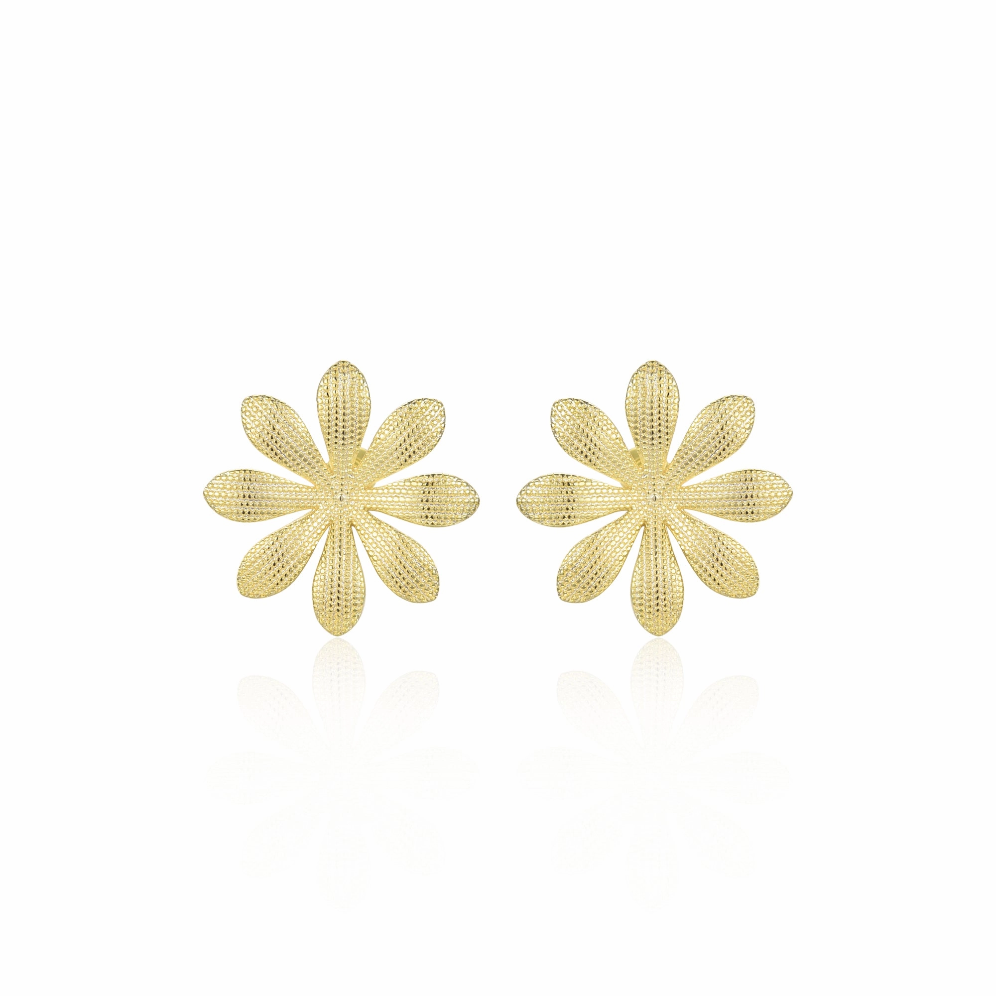 Surgical Steel Gold Plated Large Textured Flower Stud Earrings Night Accent