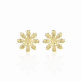 Surgical Steel Gold Plated Large Textured Flower Stud Earrings Night Accent