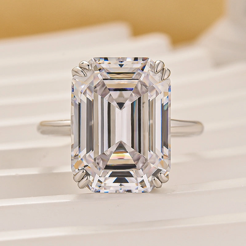 Luxurious 11.5 Carat Emerald Cut Engagement Ring In Sterling Silver Quality Assurance