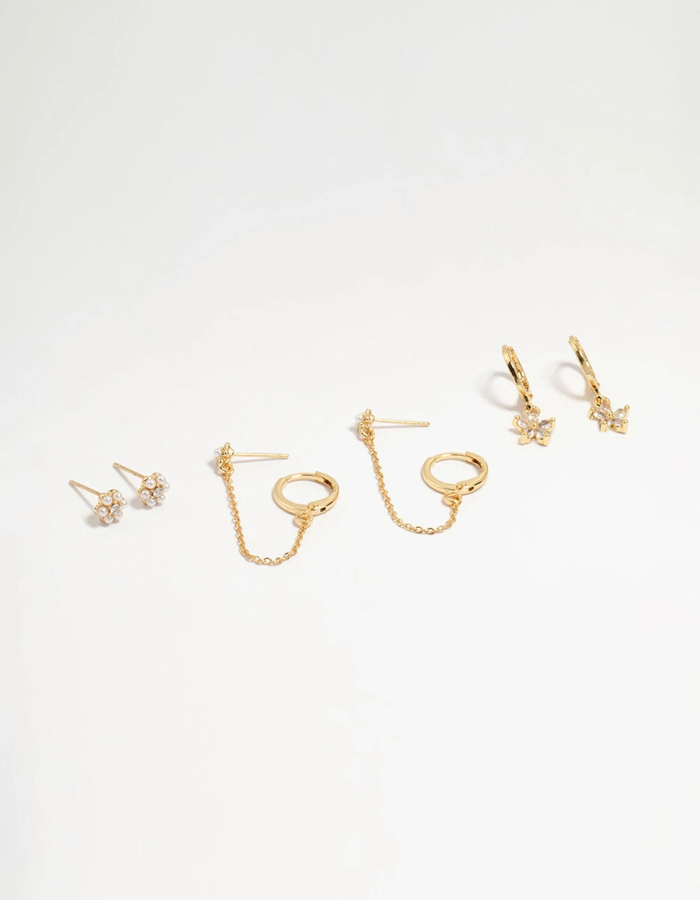 Model Ready Casual Wear Gold Plated Brass Flower Chain Earrings 4-Pack