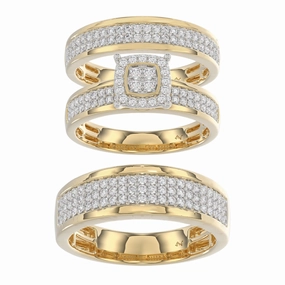 LADIES TRIO SET 1.00CT ROUND DIAMOND 10K YELLOW GOLD Distinctive pieces Exclusive Style