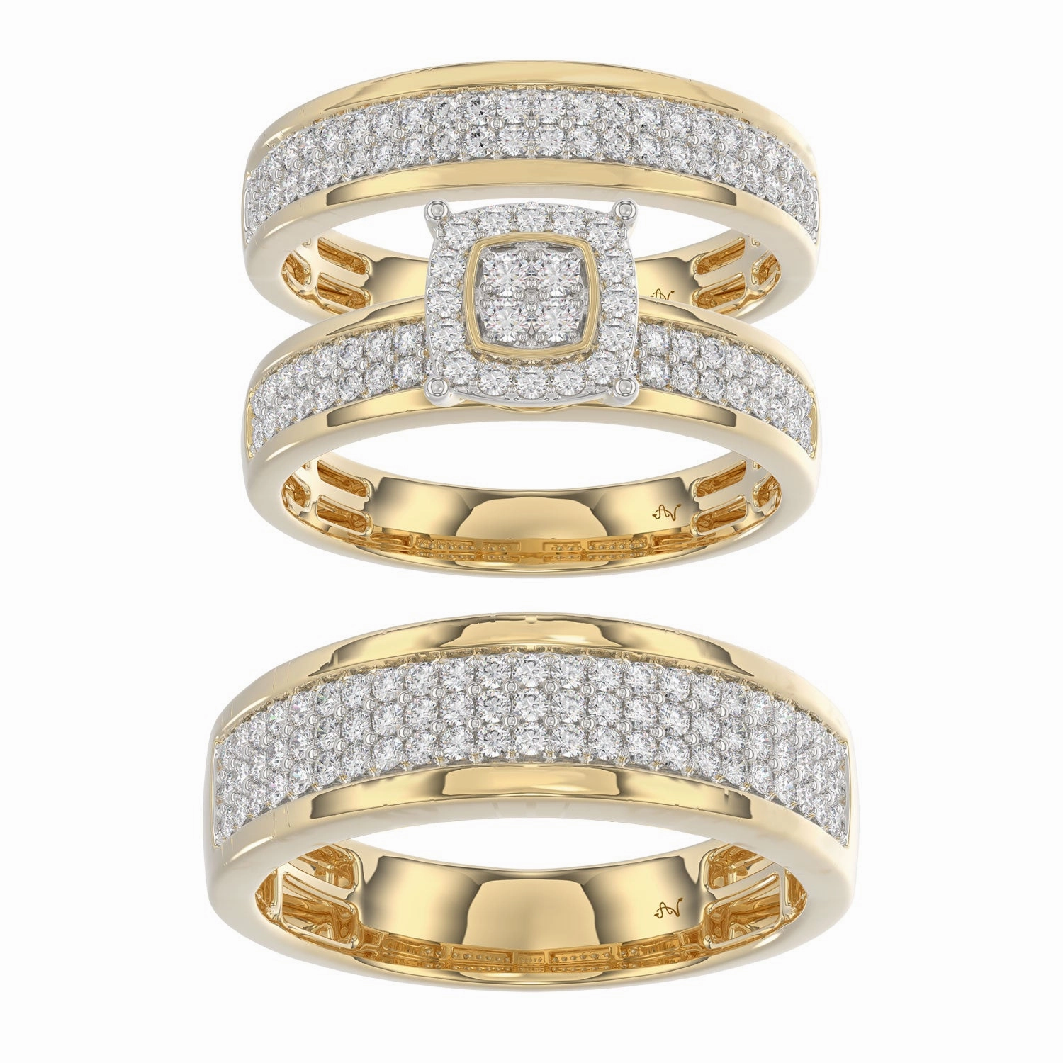 LADIES TRIO SET 1.00CT ROUND DIAMOND 10K YELLOW GOLD Distinctive pieces Exclusive Style