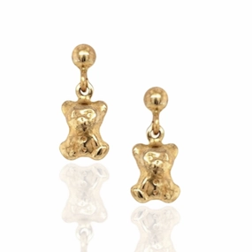 14k Gold Childrens Teddy Bear Hanging Post Earrings Versatile Sparkle