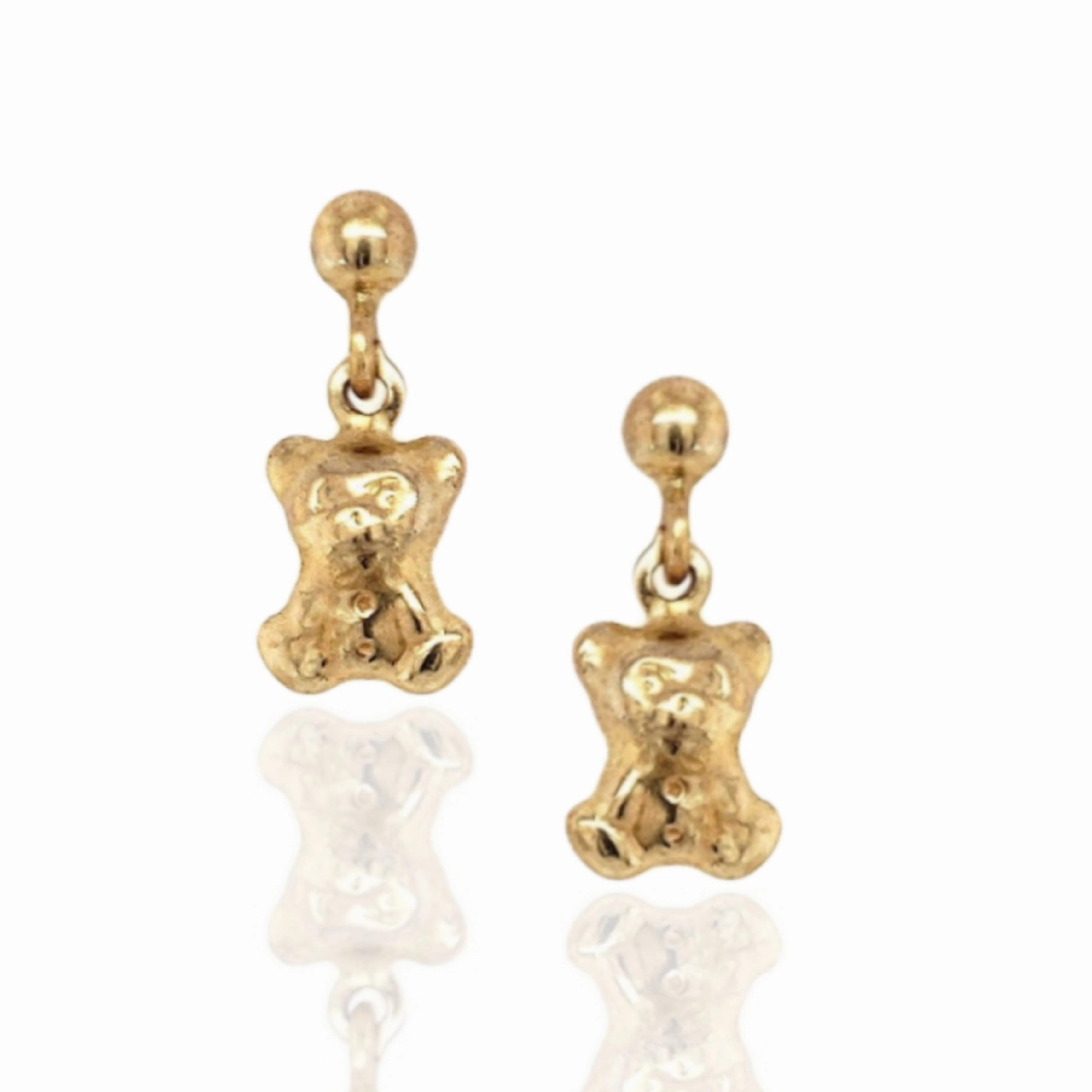14k Gold Childrens Teddy Bear Hanging Post Earrings Versatile Sparkle