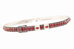 Detail Focus James Freeland Navajo Handmade Adjustable Sterling Silver Apple Coral Hat Band