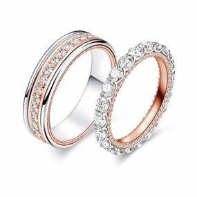 Two Tone Round Moissanite Eternity Couple's Ring Set Layering Touch