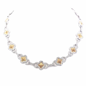 Vintage Accent Cool Texture Two-Tone Sterling Silver Flower Micropave CZ Necklace