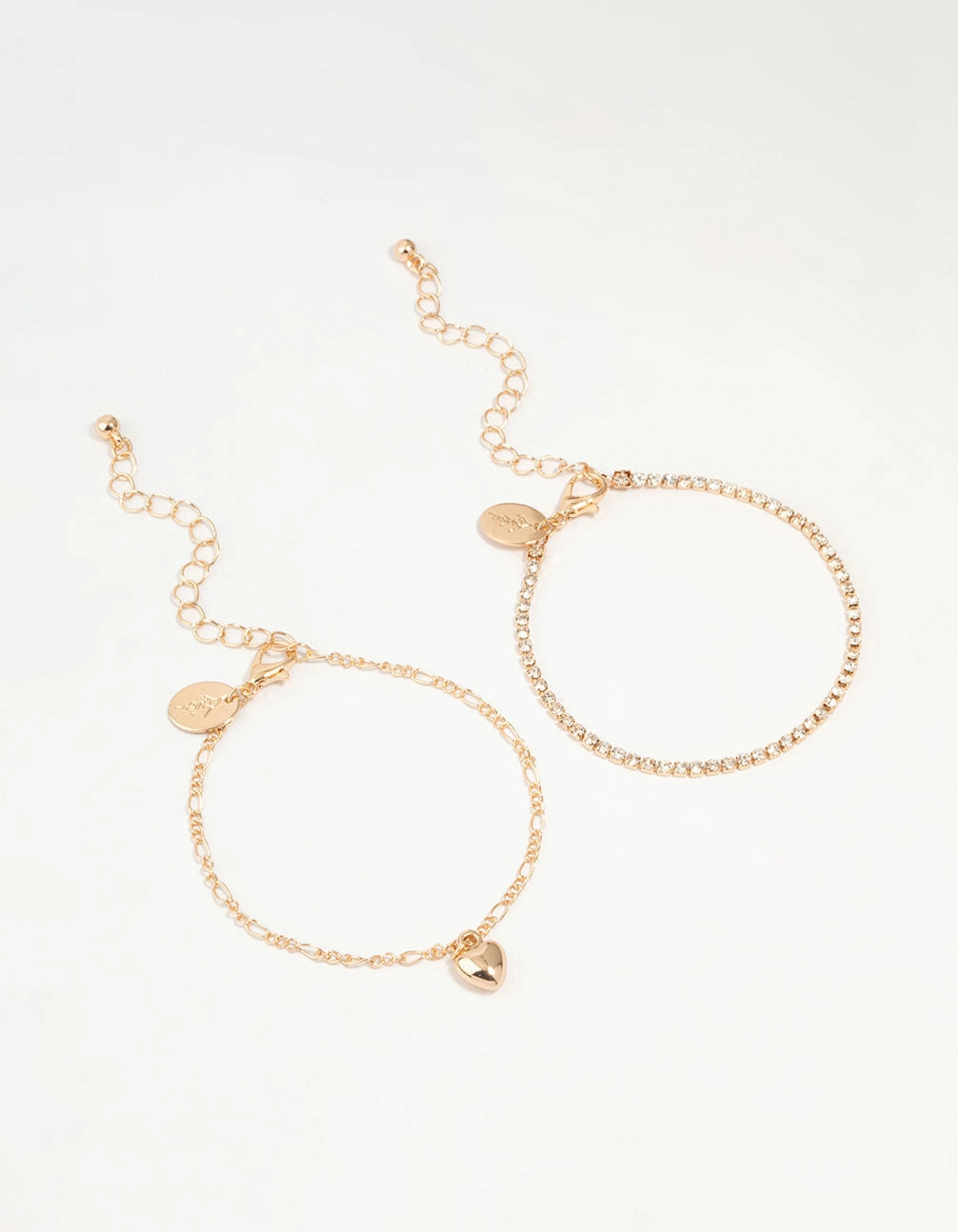 Stellar Amalgamations Gold Diamante Chain & Heart Bracelets 2-Pack