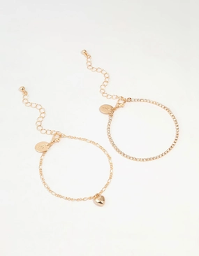 Stellar Composites Adequate Value Gold Diamante Chain & Heart Bracelets 2-Pack