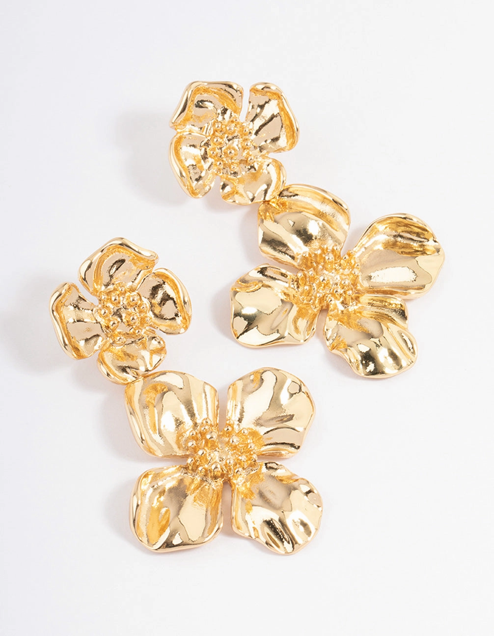 Gold Plated Double Gradual Flower Drop Earrings Light Touch