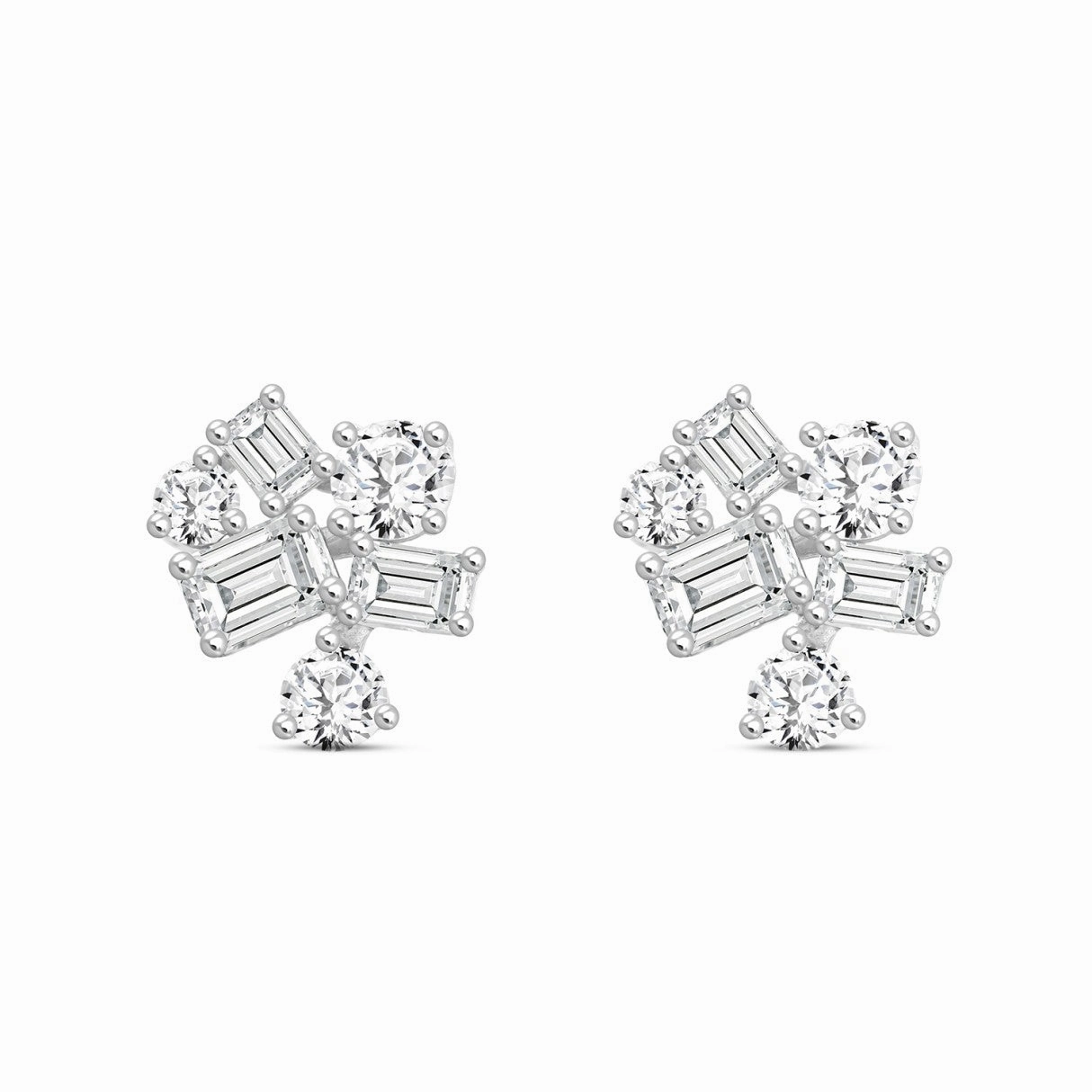 Dressed Up Look LADIES STUD EARRINGS 3 1/2CT EMERALD/ROUND DIAMOND 14K WHITE GOLD