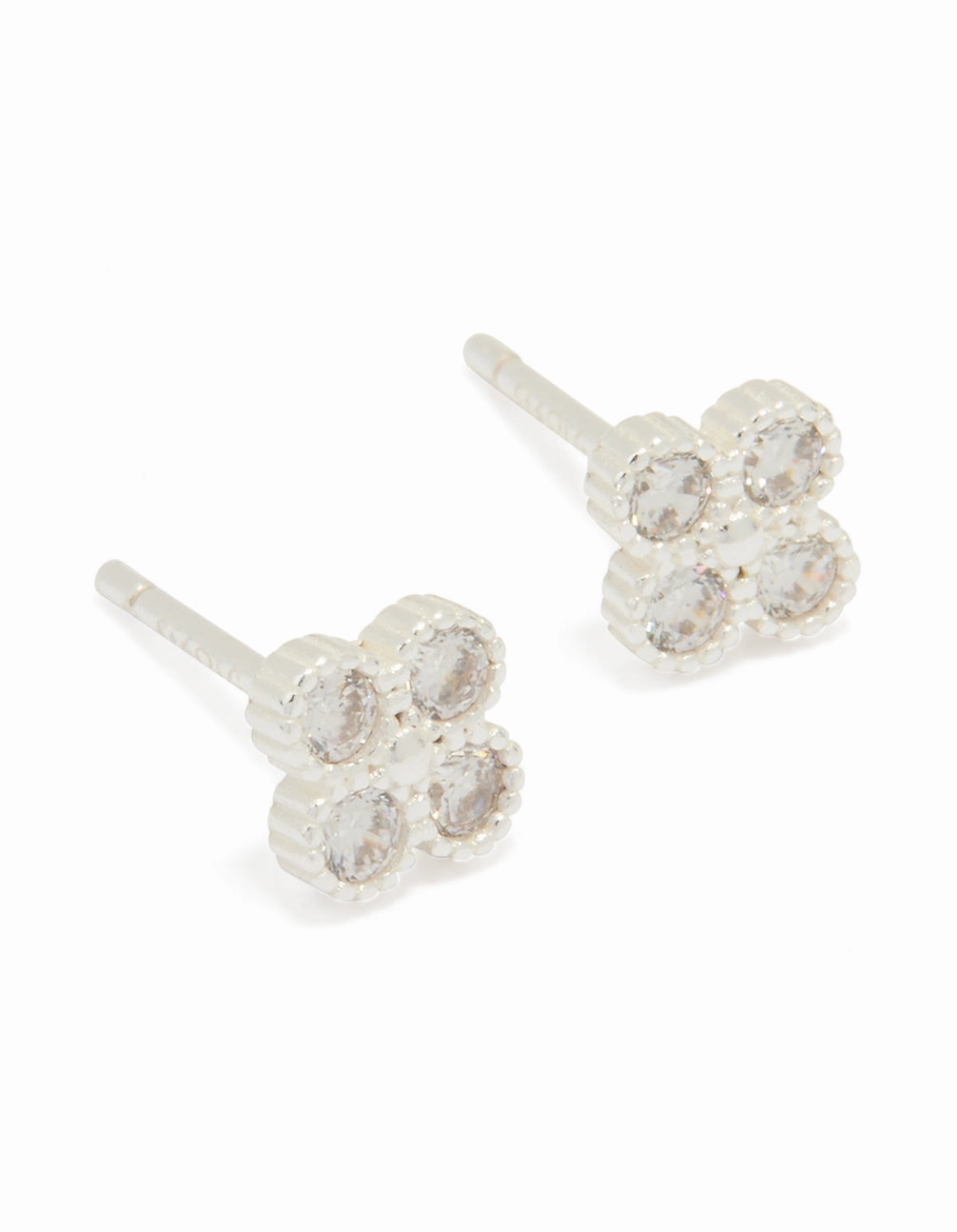 Luxury Line Sparkling Pieces Sterling Silver Cubic Zirconia Mini Flower Stud Earrings