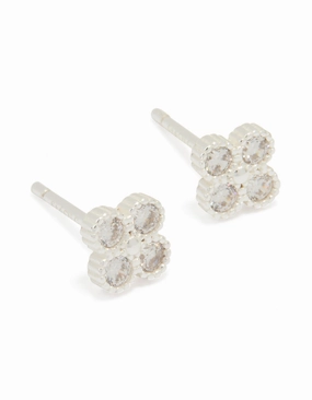 Luxury Line Sparkling Pieces Sterling Silver Cubic Zirconia Mini Flower Stud Earrings