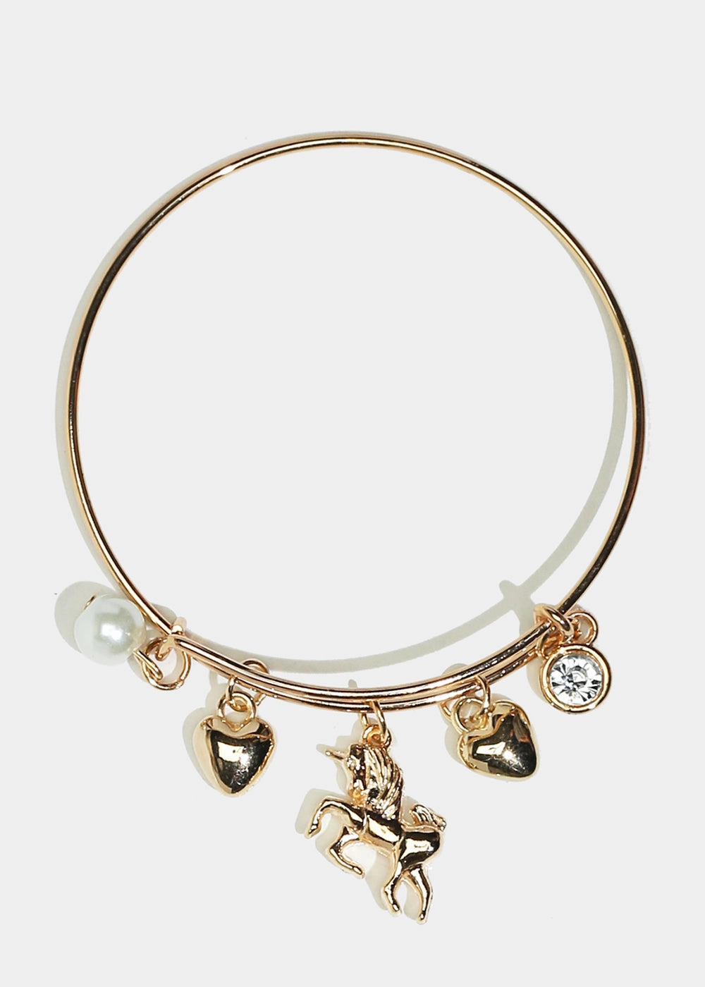 Radiant Glam Subdued Sparkle Unicorn & Heart Charm Bangle Bracelet