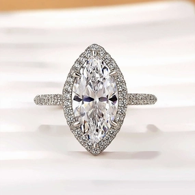 Sentimental Craft Unique 3.0Ct Halo Marquise Cut Engagement Ring In Sterling Silver