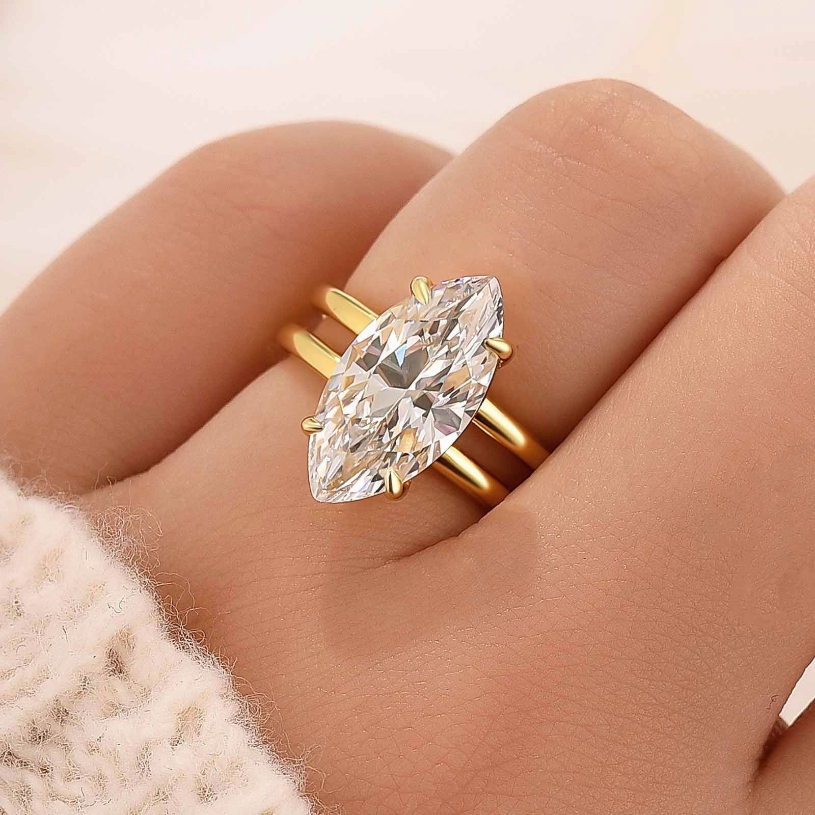 Unique 4.0Ct Marquise Cut Solitaire Engagement Ring Travel Ring Intricate Detail