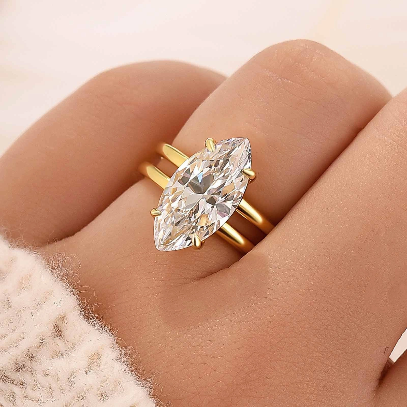 Trendy Article Unique 4.0Ct Marquise Cut Solitaire Engagement Ring Travel Ring