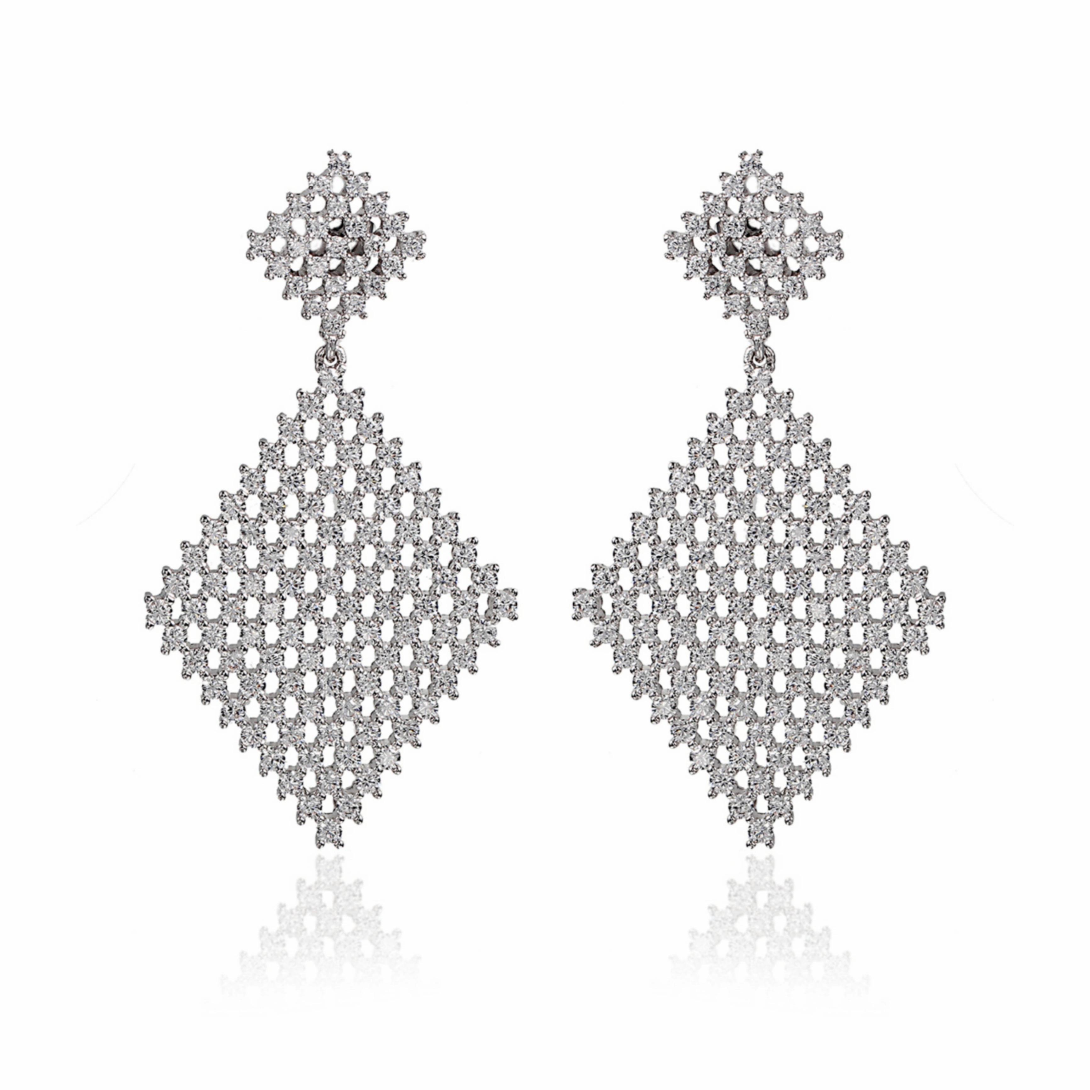 Everyday Wear Sterling Silver Double Diamond Shape Earring