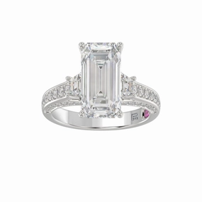 LADIES RING 4.00CT ROUND/EMERALD/BAGUETTE DIAMOND WHITE PLATINUM (CENTER STONE EMERALD DIAMOND 3CT) Petite Style