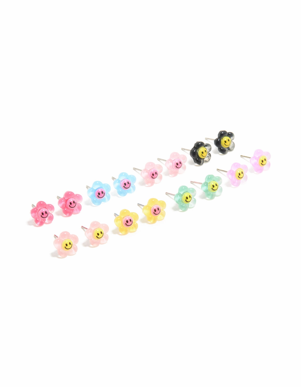 Vivid Accent Multicoloured Acrylic Smiley Flower Stud Earrings 8-Pack