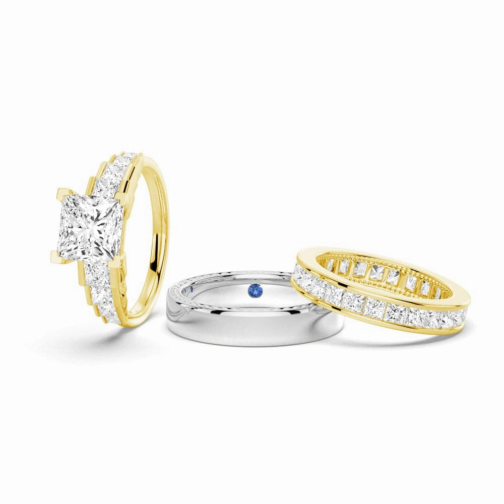 Unique Cinderella Staircase Princess Cut Moissanite Couple's Ring Set with Men's Wedding Band Budget Adornment Chic Object