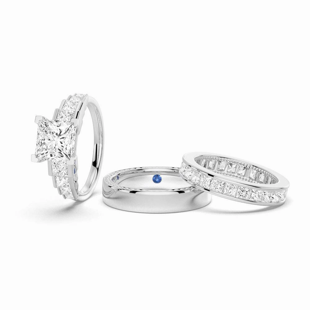 User Reviewed Groomsmen Gift Unique Cinderella Staircase Princess Cut Moissanite Couple's Ring Set with Men's Wedding Band