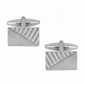 Custom Accessories Rectangular Brushed & Engine Turned Rhodium Plated Cufflinks